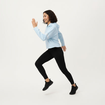 Anna-Kaci Active Women's Long Sleeve Cropped Hoodie with Kangaroo Pocket and Striped Sleeve Detail