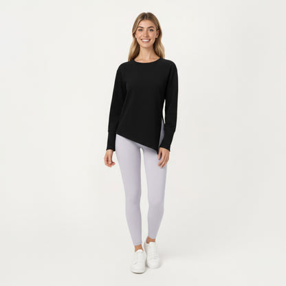 Anna-Kaci Active Women's Long Sleeve Asymmetrical Hem Pullover Top with Crew Neck and Relaxed Fit