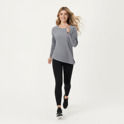 Anna-Kaci Active Women's Long Sleeve Asymmetrical Hem Pullover Top with Crew Neck and Relaxed Fit
