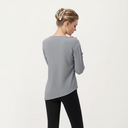 Anna-Kaci Active Women's Long Sleeve Asymmetrical Hem Pullover Top with Crew Neck and Relaxed Fit