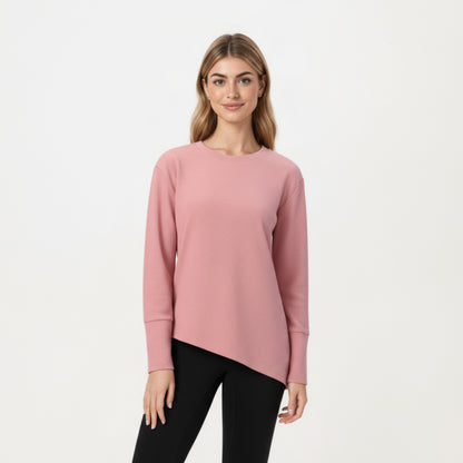 Anna-Kaci Active Women's Long Sleeve Asymmetrical Hem Pullover Top with Crew Neck and Relaxed Fit