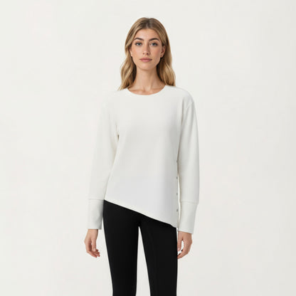 Anna-Kaci Active Women's Long Sleeve Asymmetrical Hem Pullover Top with Crew Neck and Relaxed Fit