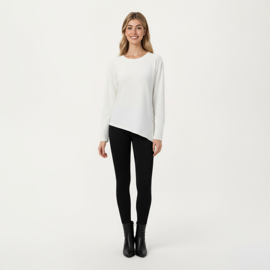 Anna-Kaci Active Women's Long Sleeve Asymmetrical Hem Pullover Top with Crew Neck and Relaxed Fit