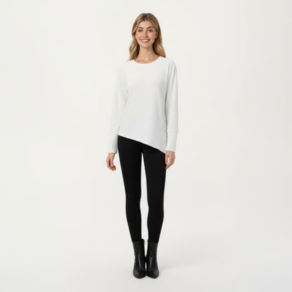 Anna-Kaci Active Women's Long Sleeve Asymmetrical Hem Pullover Top with Crew Neck and Relaxed Fit