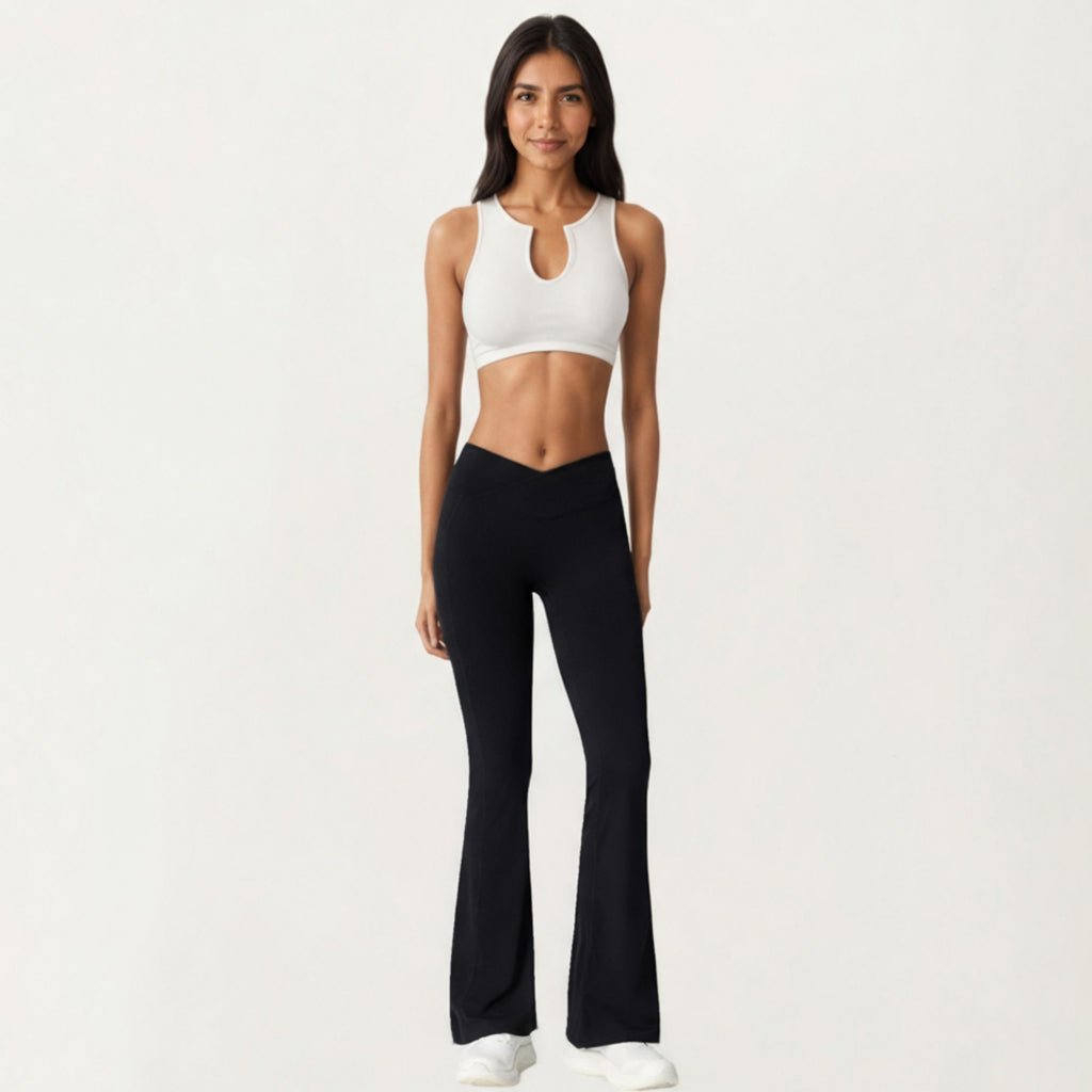 Anna-Kaci Active Women's Crossover Waist Flare Leg Yoga Pants with Stretch Fit Fabric and Smooth Contoured Silhouette