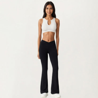 Anna-Kaci Active Women's Crossover Waist Flare Leg Yoga Pants with Stretch Fit Fabric and Smooth Contoured Silhouette