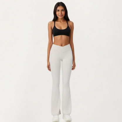 Anna-Kaci Active Women's Crossover Waist Flare Leg Yoga Pants with Stretch Fit Fabric and Smooth Contoured Silhouette