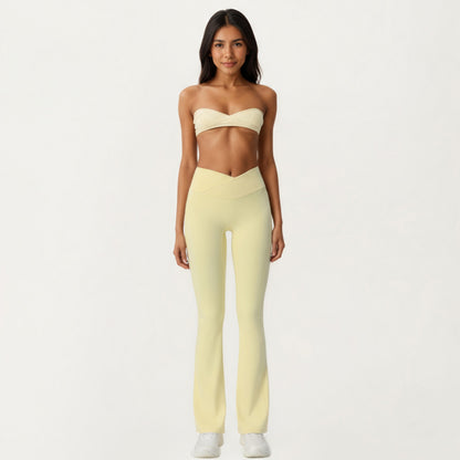 Anna-Kaci Active Women's Crossover Waist Flare Leg Yoga Pants with Stretch Fit Fabric and Smooth Contoured Silhouette