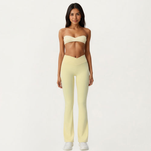 Anna-Kaci Active Women's Crossover Waist Flare Leg Yoga Pants with Stretch Fit Fabric and Smooth Contoured Silhouette