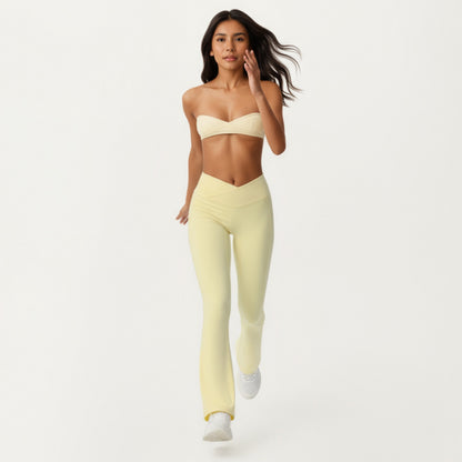 Anna-Kaci Active Women's Crossover Waist Flare Leg Yoga Pants with Stretch Fit Fabric and Smooth Contoured Silhouette