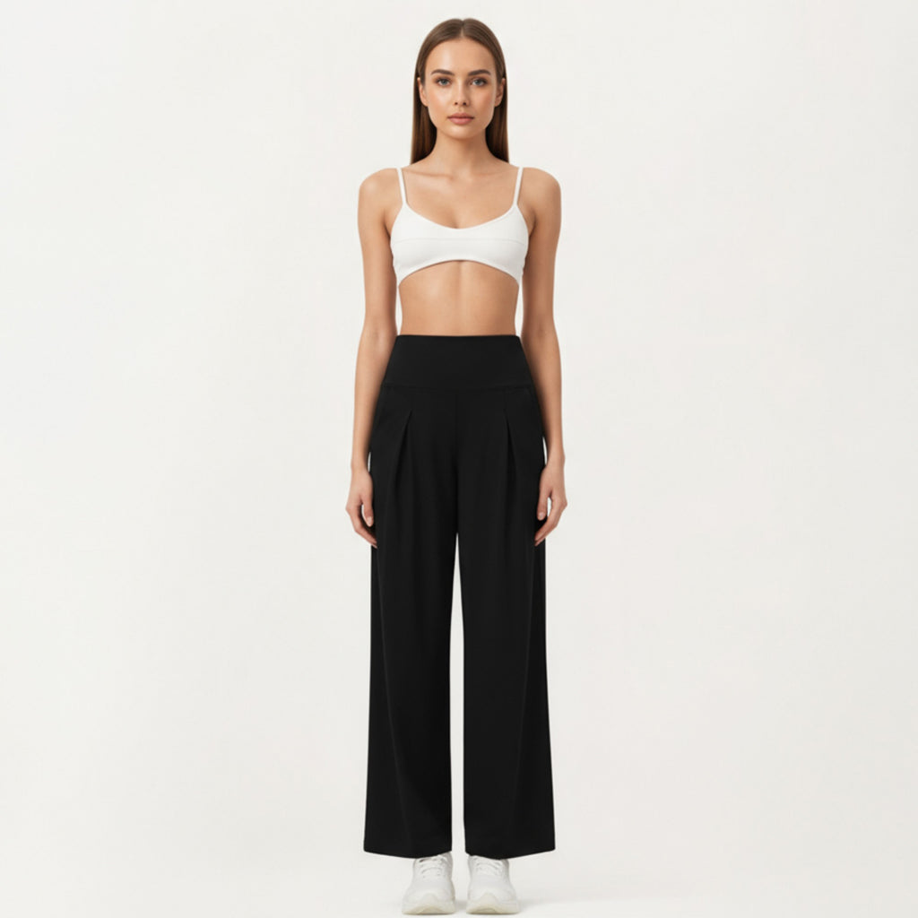Anna-Kaci Active Women's High Waist Pleated Wide Leg Sweatpants with Smooth Stretch Fabric and Relaxed Silhouette