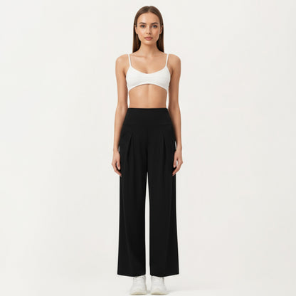 Anna-Kaci Active Women's High Waist Pleated Wide Leg Sweatpants with Smooth Stretch Fabric and Relaxed Silhouette