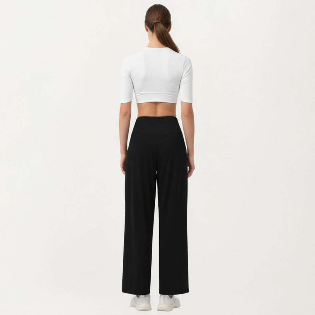 Anna-Kaci Active Women's High Waist Pleated Wide Leg Sweatpants with Smooth Stretch Fabric and Relaxed Silhouette