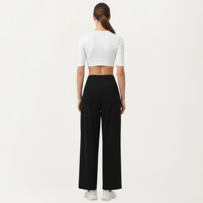 Anna-Kaci Active Women's High Waist Pleated Wide Leg Sweatpants with Smooth Stretch Fabric and Relaxed Silhouette