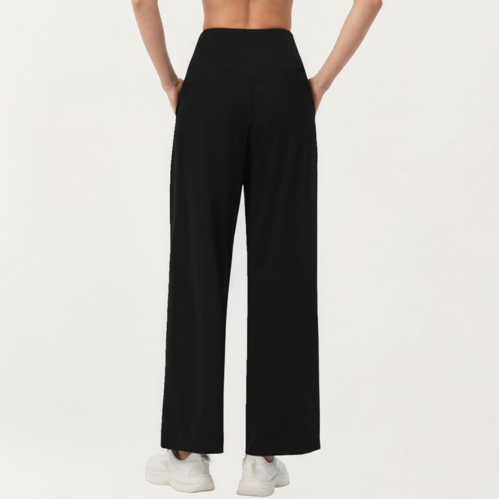 Anna-Kaci Active Women's High Waist Pleated Wide Leg Sweatpants with Smooth Stretch Fabric and Relaxed Silhouette