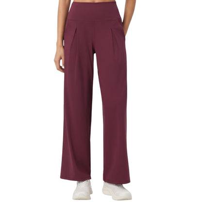 Anna-Kaci Active Women's High Waist Pleated Wide Leg Sweatpants with Smooth Stretch Fabric and Relaxed Silhouette