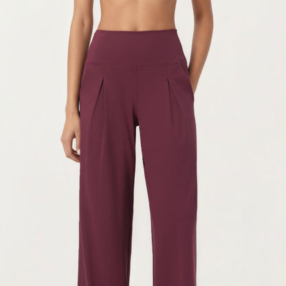 Anna-Kaci Active Women's High Waist Pleated Wide Leg Sweatpants with Smooth Stretch Fabric and Relaxed Silhouette