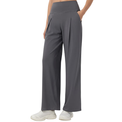 Anna-Kaci Active Women's High Waist Pleated Wide Leg Sweatpants with Smooth Stretch Fabric and Relaxed Silhouette