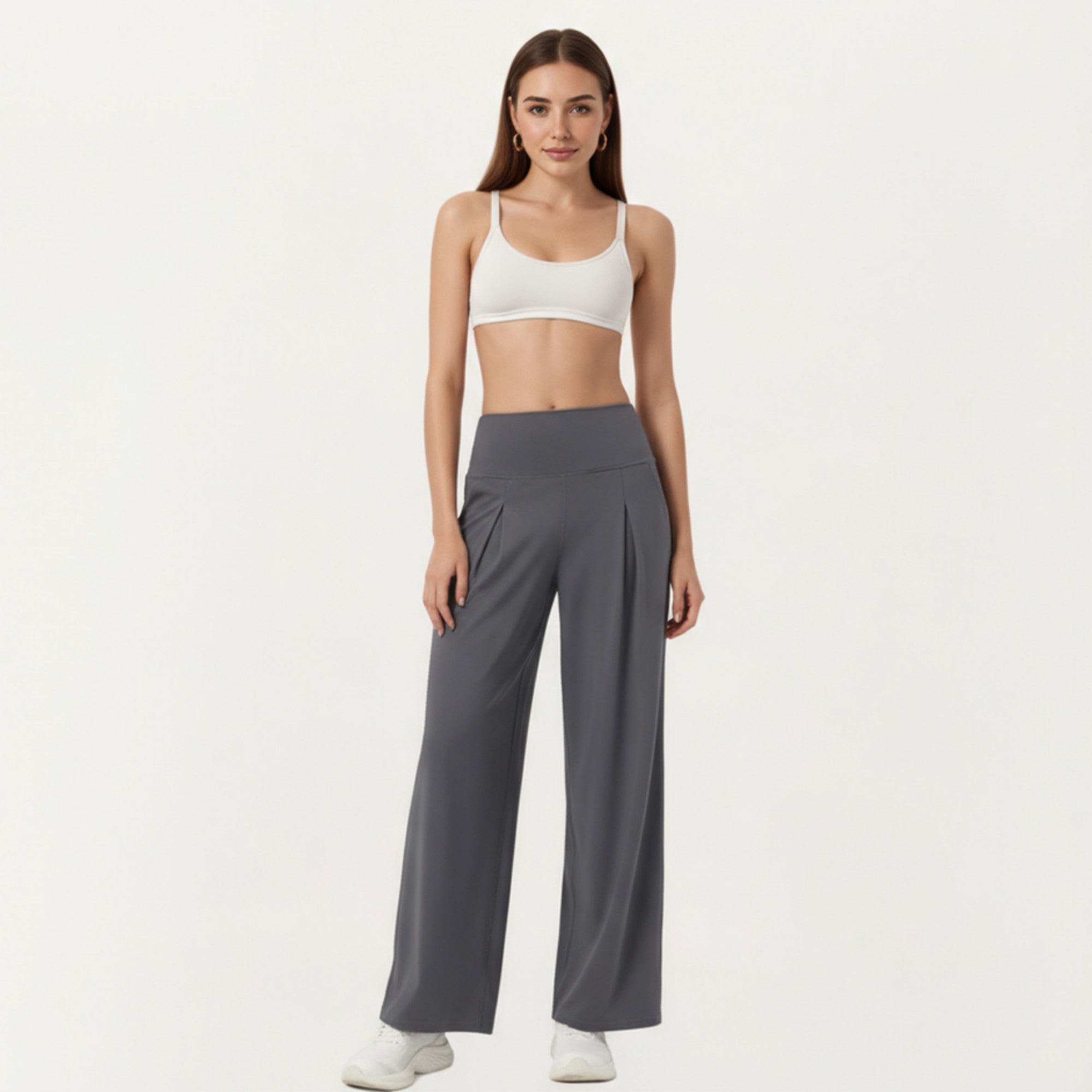 Anna-Kaci Active Women's High Waist Pleated Wide Leg Sweatpants with Smooth Stretch Fabric and Relaxed Silhouette