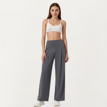 Anna-Kaci Active Women's High Waist Pleated Wide Leg Sweatpants with Smooth Stretch Fabric and Relaxed Silhouette