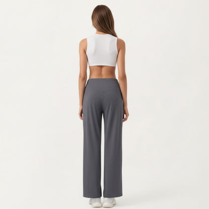 Anna-Kaci Active Women's High Waist Pleated Wide Leg Sweatpants with Smooth Stretch Fabric and Relaxed Silhouette