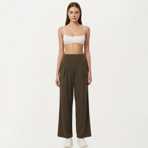 Anna-Kaci Active Women's High Waist Pleated Wide Leg Sweatpants with Smooth Stretch Fabric and Relaxed Silhouette