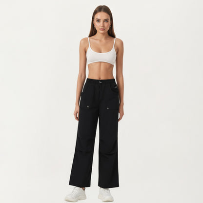 Anna-Kaci Active Women's High Waist Wide Leg Cargo Sweatpants with Adjustable Drawstring and Utility Pocket Design