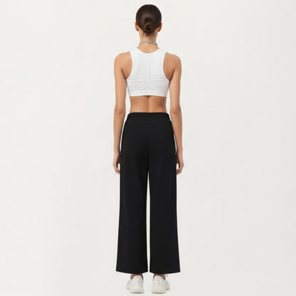 Anna-Kaci Active Women's High Waist Wide Leg Cargo Sweatpants with Adjustable Drawstring and Utility Pocket Design