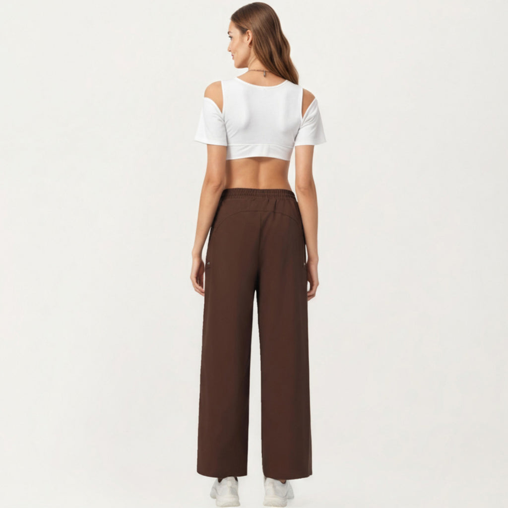 Anna-Kaci Active Women's High Waist Wide Leg Cargo Sweatpants with Adjustable Drawstring and Utility Pocket Design
