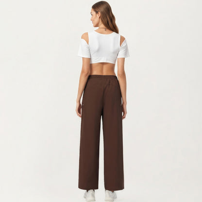 Anna-Kaci Active Women's High Waist Wide Leg Cargo Sweatpants with Adjustable Drawstring and Utility Pocket Design