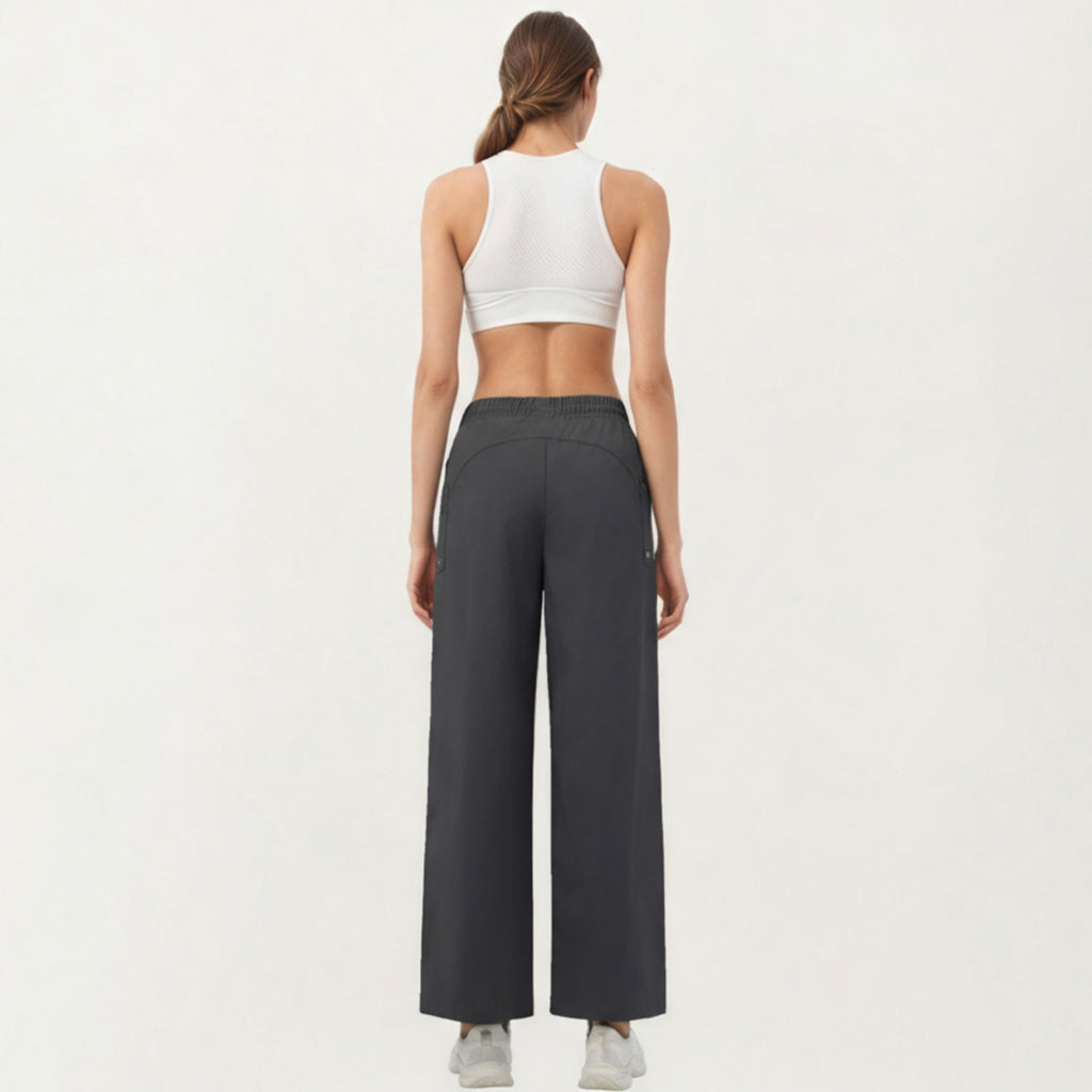Anna-Kaci Active Women's High Waist Wide Leg Cargo Sweatpants with Adjustable Drawstring and Utility Pocket Design