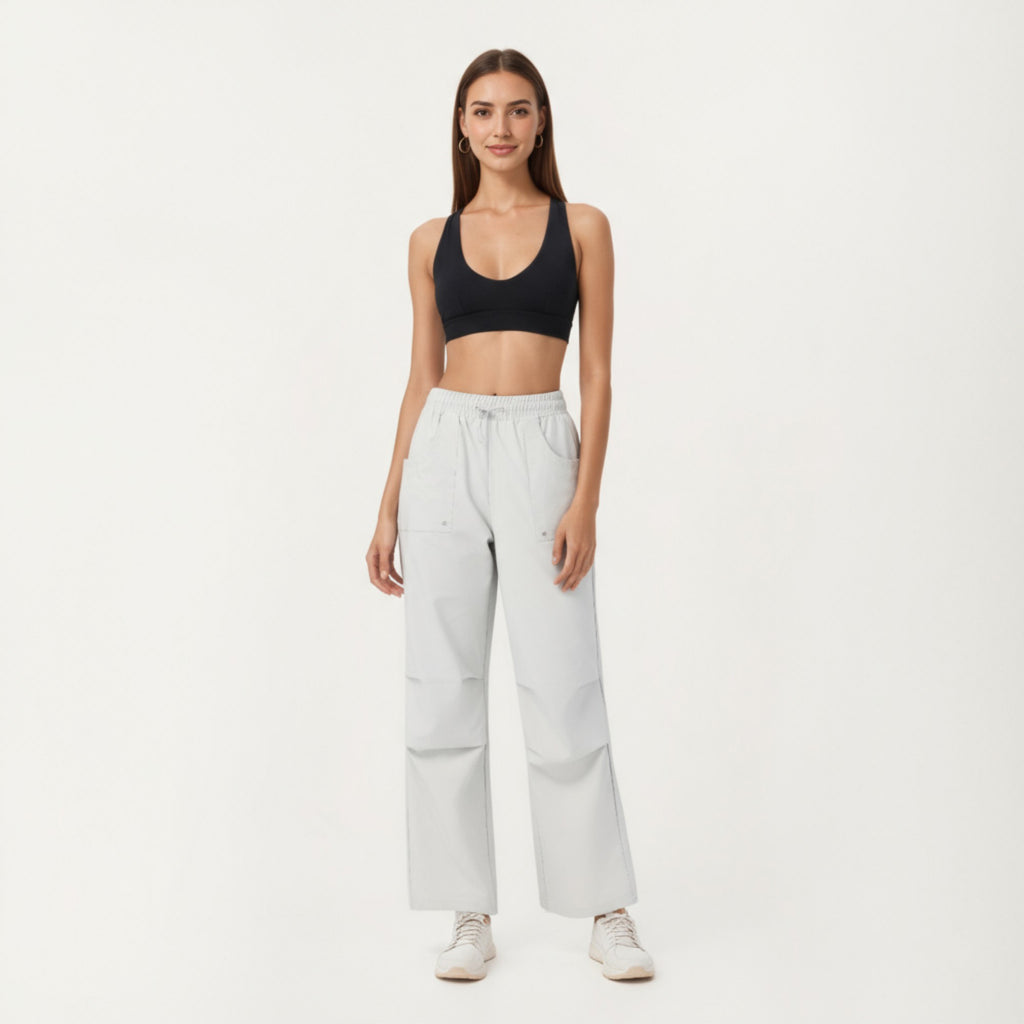 Anna-Kaci Active Women's High Waist Wide Leg Cargo Sweatpants with Adjustable Drawstring and Utility Pocket Design