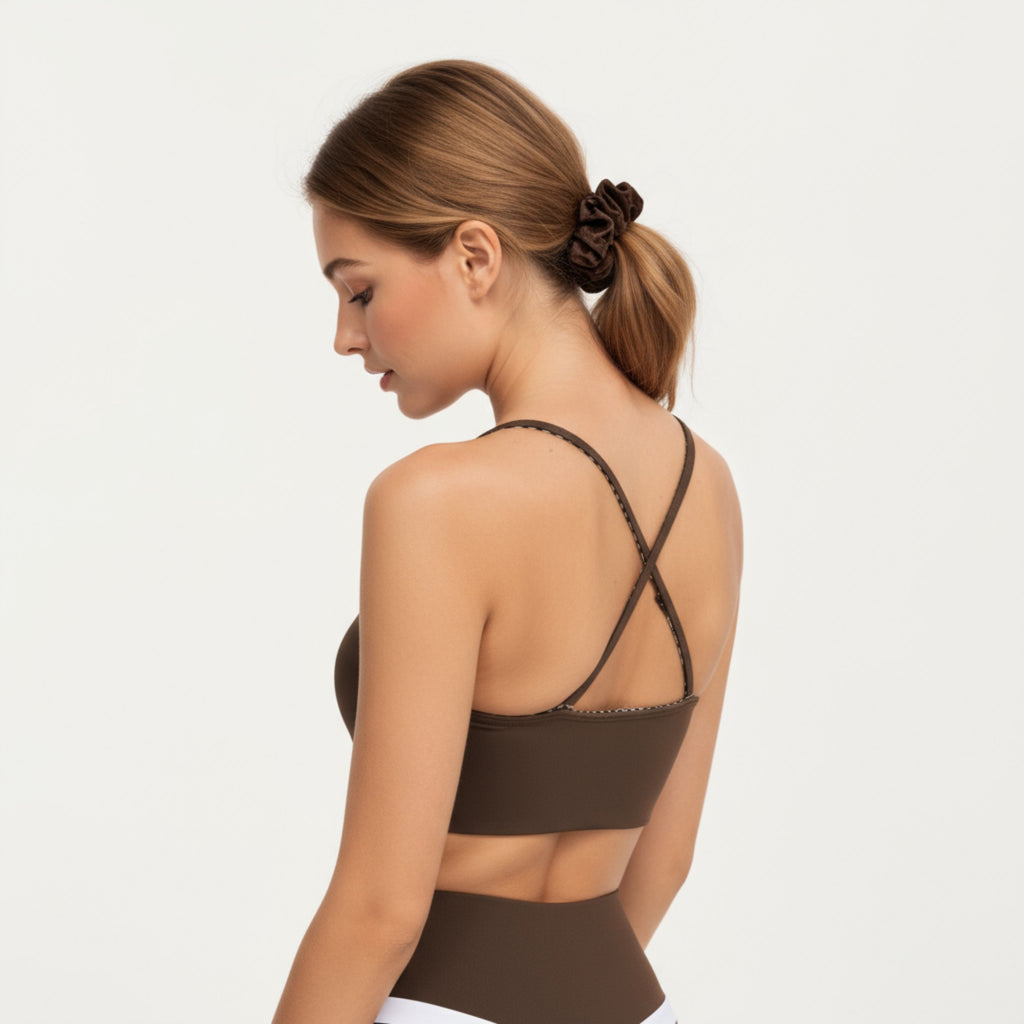 Anna-Kaci Active Women's Asymmetrical Neck Colorblock Sports Bra with Strap Design and Stretch Fit Fabric
