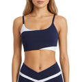 Anna-Kaci Active Women's Asymmetrical Neck Colorblock Sports Bra with Strap Design and Stretch Fit Fabric