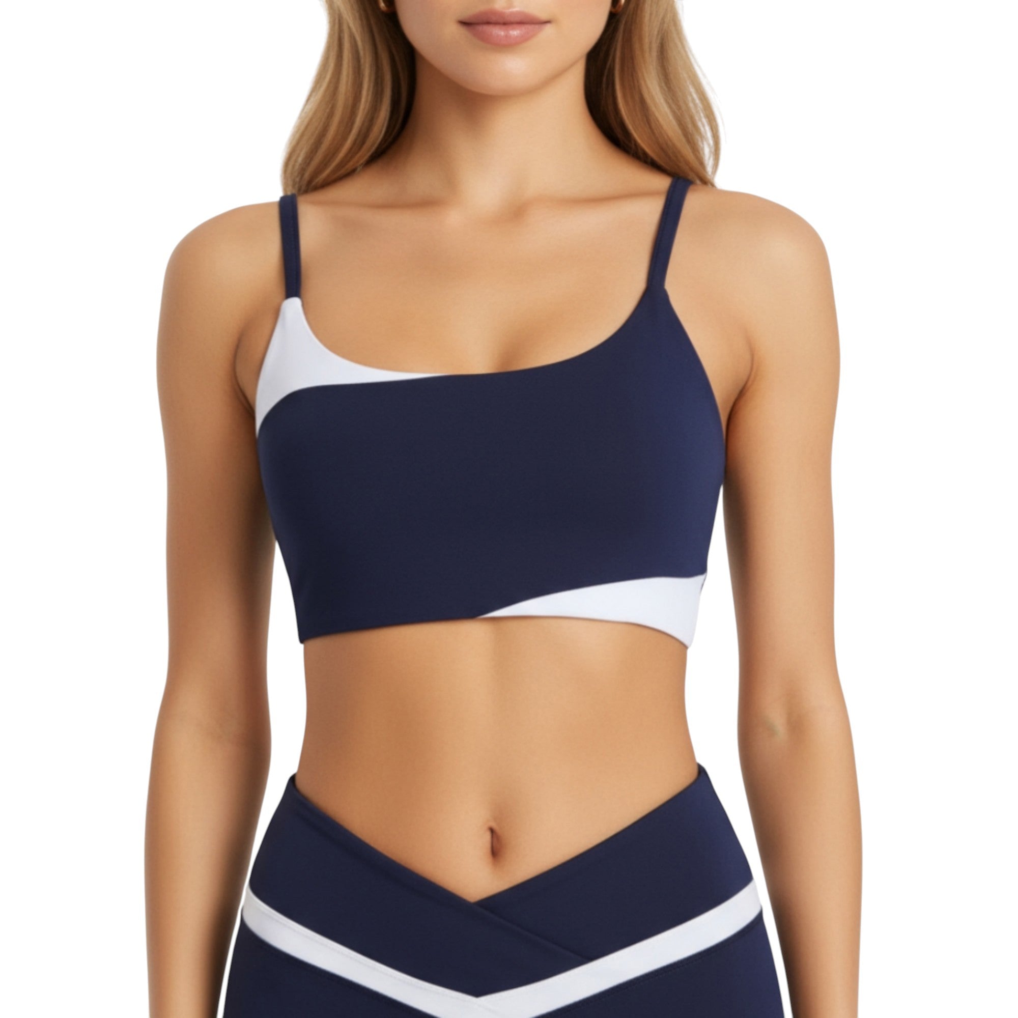 Anna-Kaci Active Women's Asymmetrical Neck Colorblock Sports Bra with Strap Design and Stretch Fit Fabric