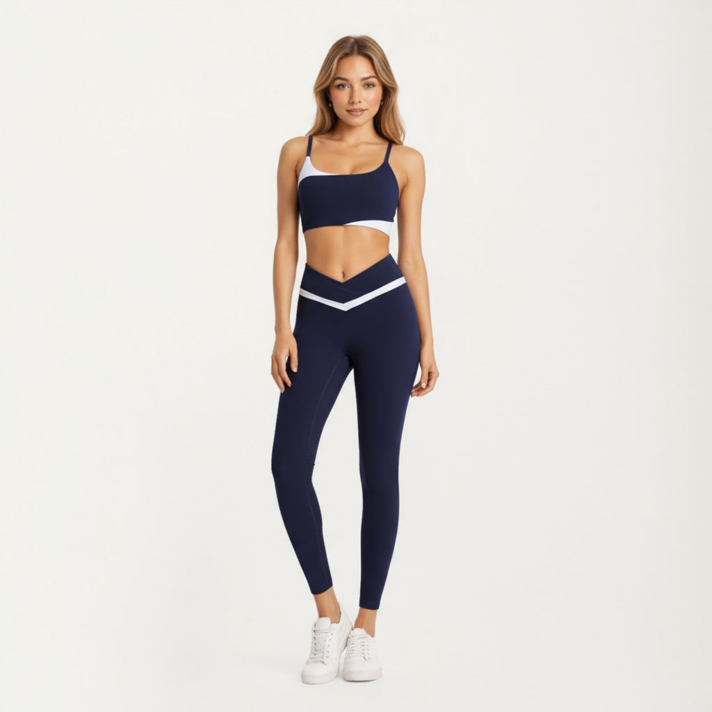 Anna-Kaci Active Women's Asymmetrical Neck Colorblock Sports Bra with Strap Design and Stretch Fit Fabric