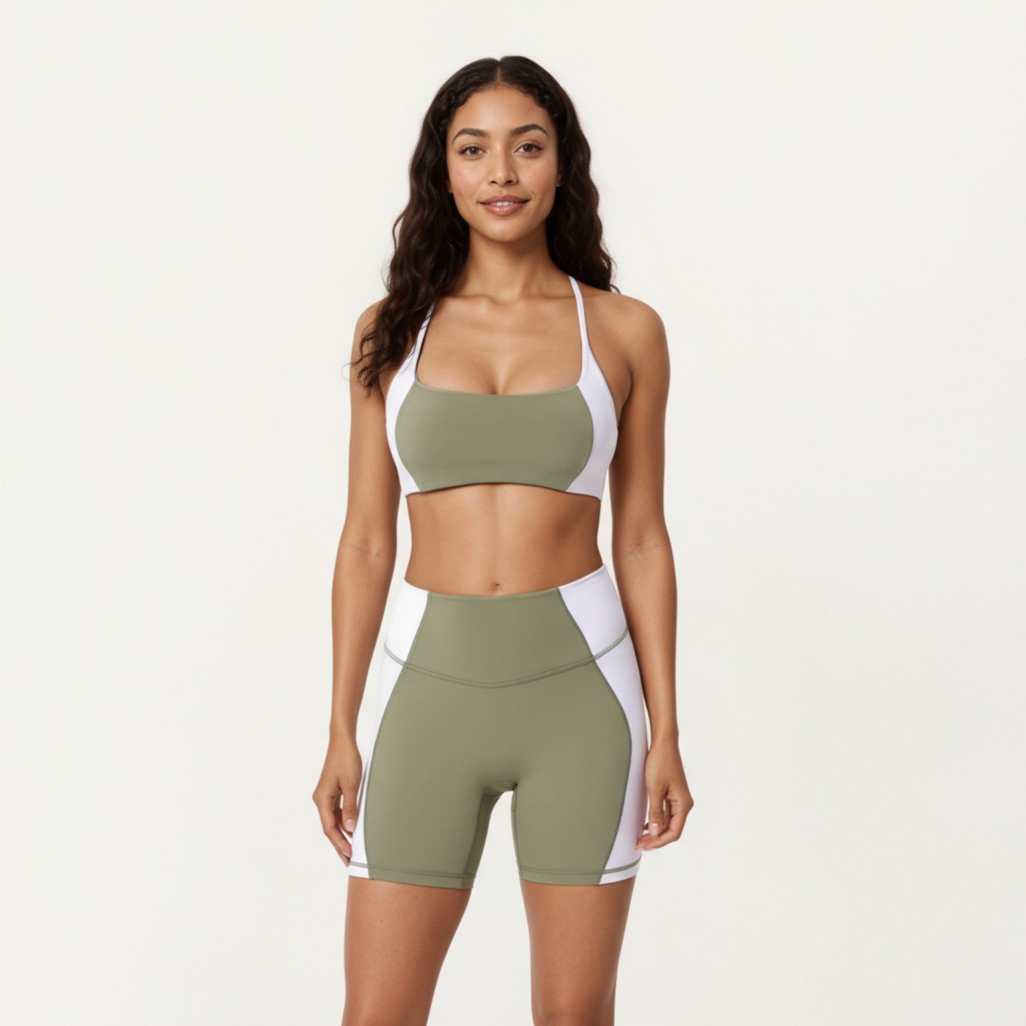 Anna-Kaci Active Women's Square Neck Colorblock Sports Bra with Spaghetti Straps and Stretch Fit Fabric