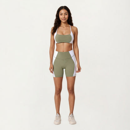 Anna-Kaci Active Women's Square Neck Colorblock Sports Bra with Spaghetti Straps and Stretch Fit Fabric