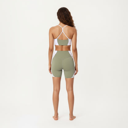 Anna-Kaci Active Women's Square Neck Colorblock Sports Bra with Spaghetti Straps and Stretch Fit Fabric
