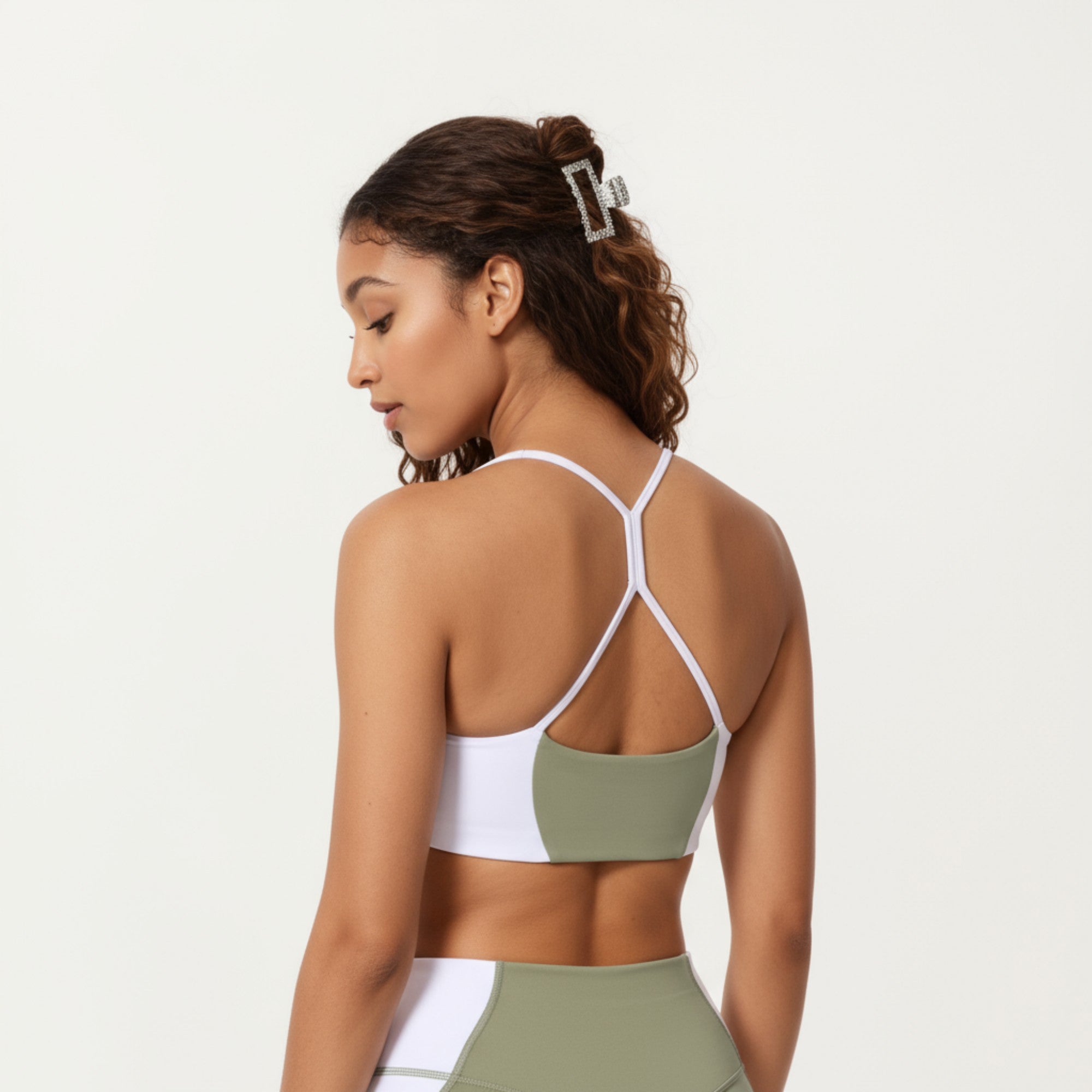 Anna-Kaci Active Women's Square Neck Colorblock Sports Bra with Spaghetti Straps and Stretch Fit Fabric