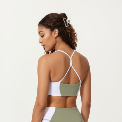 Anna-Kaci Active Women's Square Neck Colorblock Sports Bra with Spaghetti Straps and Stretch Fit Fabric