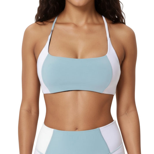 Anna-Kaci Active Women's Square Neck Colorblock Sports Bra with Spaghetti Straps and Stretch Fit Fabric