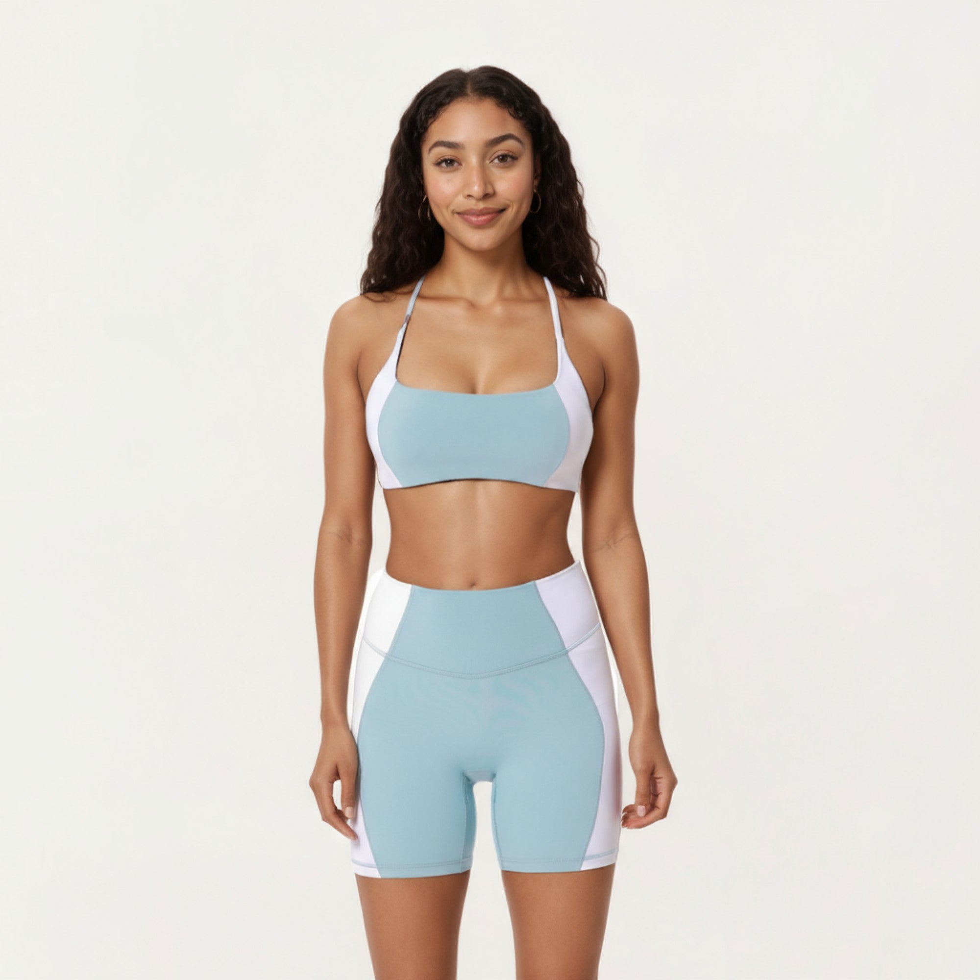 Anna-Kaci Active Women's Square Neck Colorblock Sports Bra with Spaghetti Straps and Stretch Fit Fabric
