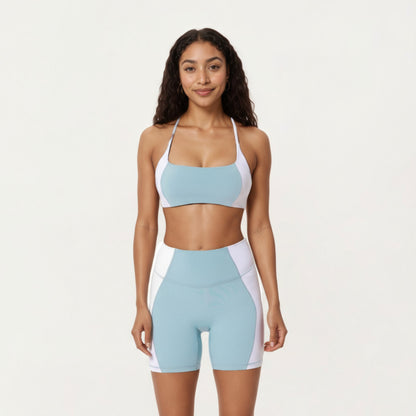 Anna-Kaci Active Women's Square Neck Colorblock Sports Bra with Spaghetti Straps and Stretch Fit Fabric