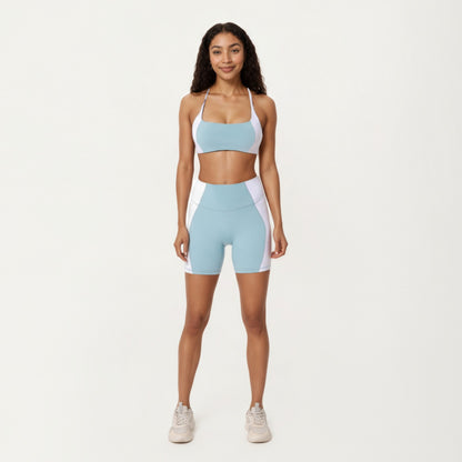 Anna-Kaci Active Women's Square Neck Colorblock Sports Bra with Spaghetti Straps and Stretch Fit Fabric