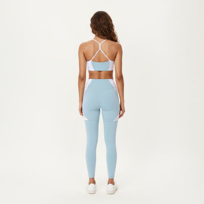 Anna-Kaci Active Women's Square Neck Colorblock Sports Bra with Spaghetti Straps and Stretch Fit Fabric