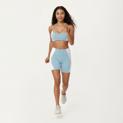 Anna-Kaci Active Women's Square Neck Colorblock Sports Bra with Spaghetti Straps and Stretch Fit Fabric