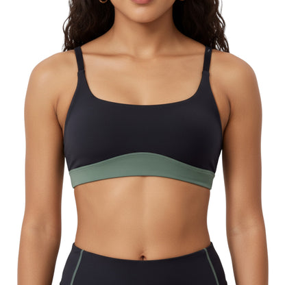 Anna-Kaci Active Women's Scoop Neck Colorblock Sports Bra with Adjustable Straps and Stretch Fit Fabric