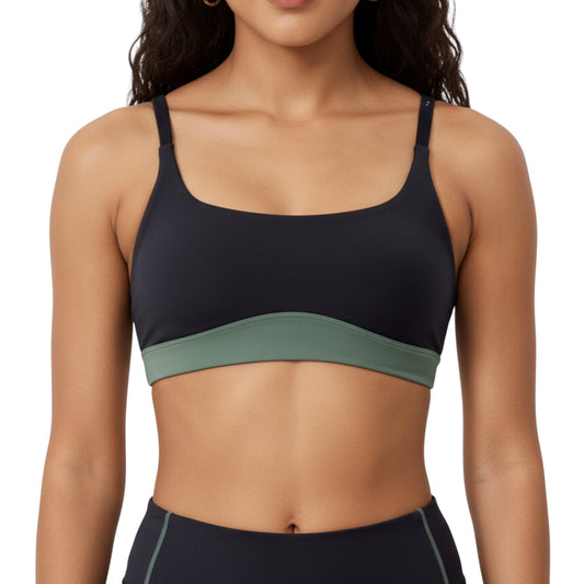 Anna-Kaci Active Women's Scoop Neck Colorblock Sports Bra with Adjustable Straps and Stretch Fit Fabric