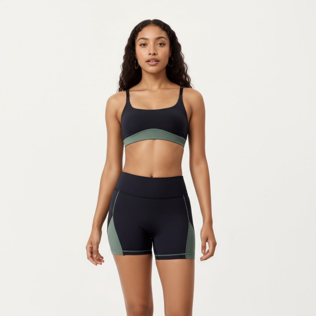 Anna-Kaci Active Women's Scoop Neck Colorblock Sports Bra with Adjustable Straps and Stretch Fit Fabric